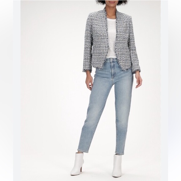 PETITE COLLARLESS METALLIC TWEED BLAZER - Picture 2 of 5